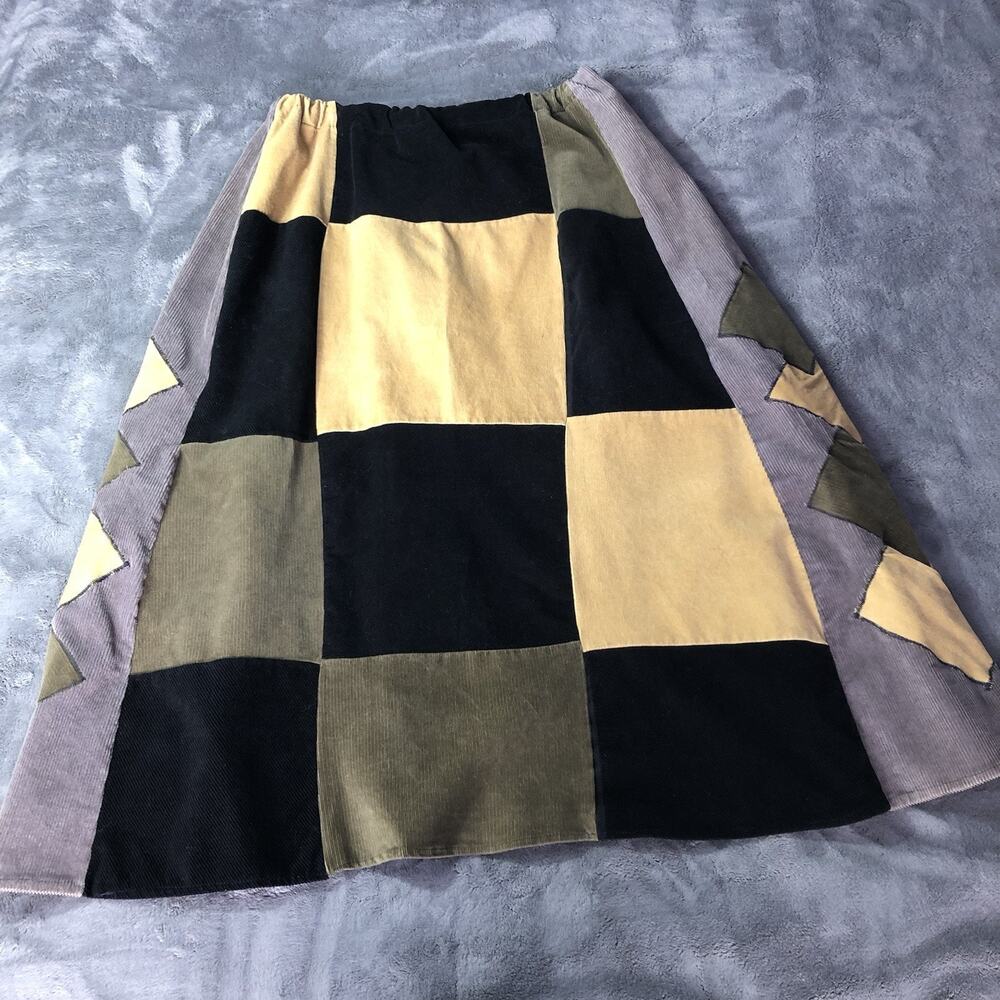 Women's Patchwork Maxi Skirt Heavy Corduroy Hippie Festival Size XL Brown Tan - Picture 8 of 8